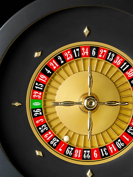 Close-up of a casino roulette seen from above.